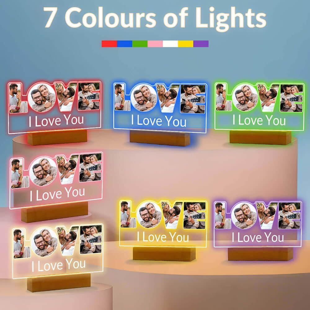 Personalized Anniversary Couple Gifts for Women Men, Custom Picture Frames with Photo, Customized Photo Frame with Night Light, Personalized Birthday Gifts for Her Him Girlfriend Boyfriend