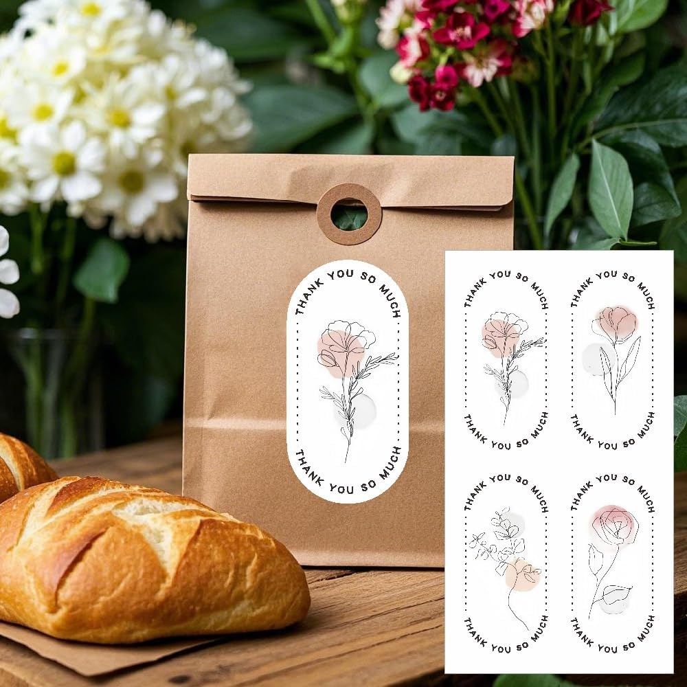 500 Pieces Large Thank You Stickers, Gift Flower Decorative Wrapping Stickers, Suitable for Boxes and Bags Outer Labels Seal Decals Gift Boxes Decoration. (Blossom Thanks)