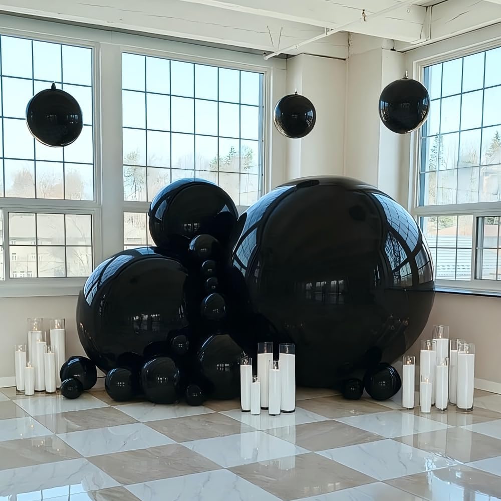 Inflatable Mirror Ball Set - Airtight PVC Spheres for Parties, Weddings, and Events. Perfect for Decoration, Hanging, and Displays. Includes Electric Pump (Black, 24in-2pk_32in_39in_47in_71")