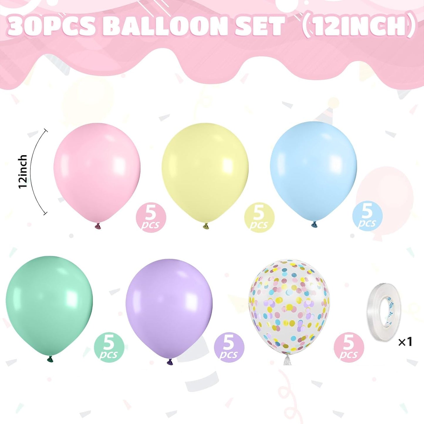 Pastel Balloons,12 Inch Macaron Pink Purple Blue Yellow Green Colorful Confetti Balloons Assorted Colors for Princess Girl Pastel Birthday Rainbow Party Baby Shower Wedding Engagement Decoration