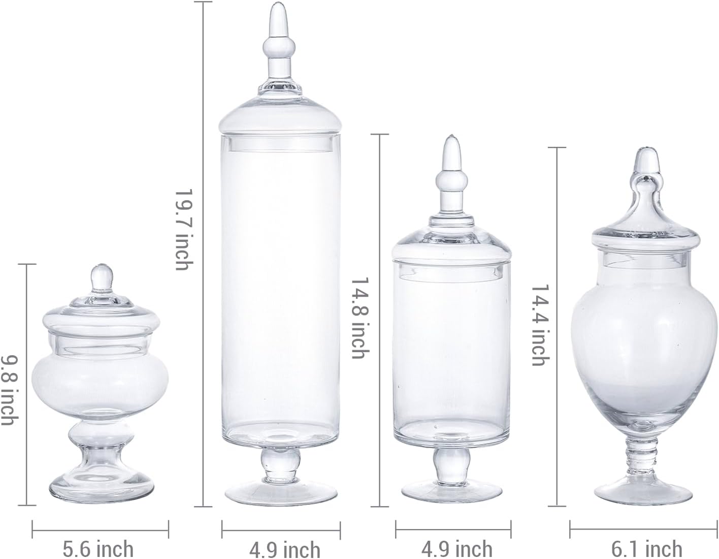 MyGift 4 Piece Set Clear Glass Apothecary Jars with Lids, Bathroom Decor, Candy Buffet, Wedding Centerpiece Decorative Jar
