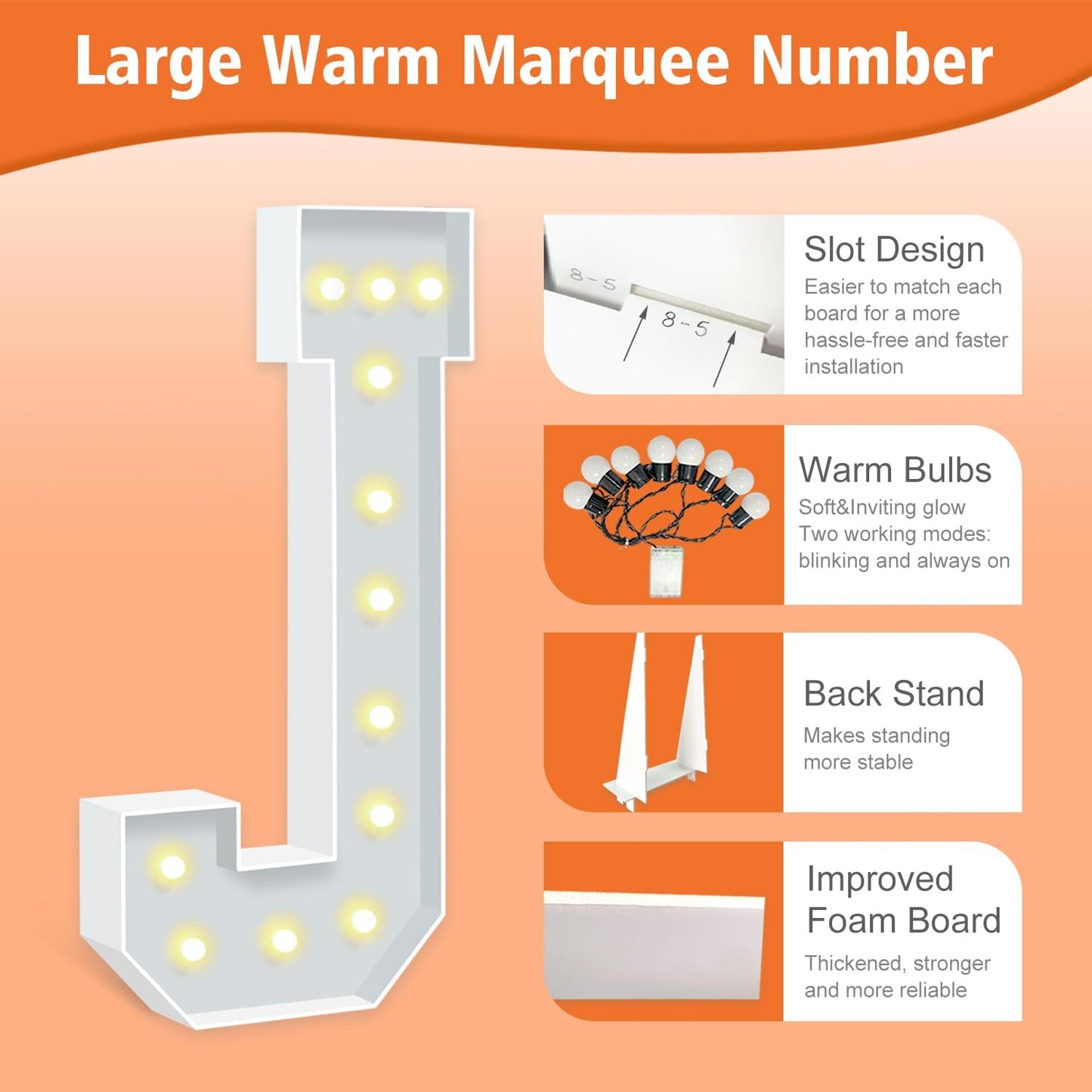 4FT Light Up Marquee Letters, 4 feet Tall Lighted Letters J, Mosaic Large Letter for Party Backdrop Decor, Mosaic Cardboard Letter for Weddings, Birthdays, Anniversaries, Easy to Assemble