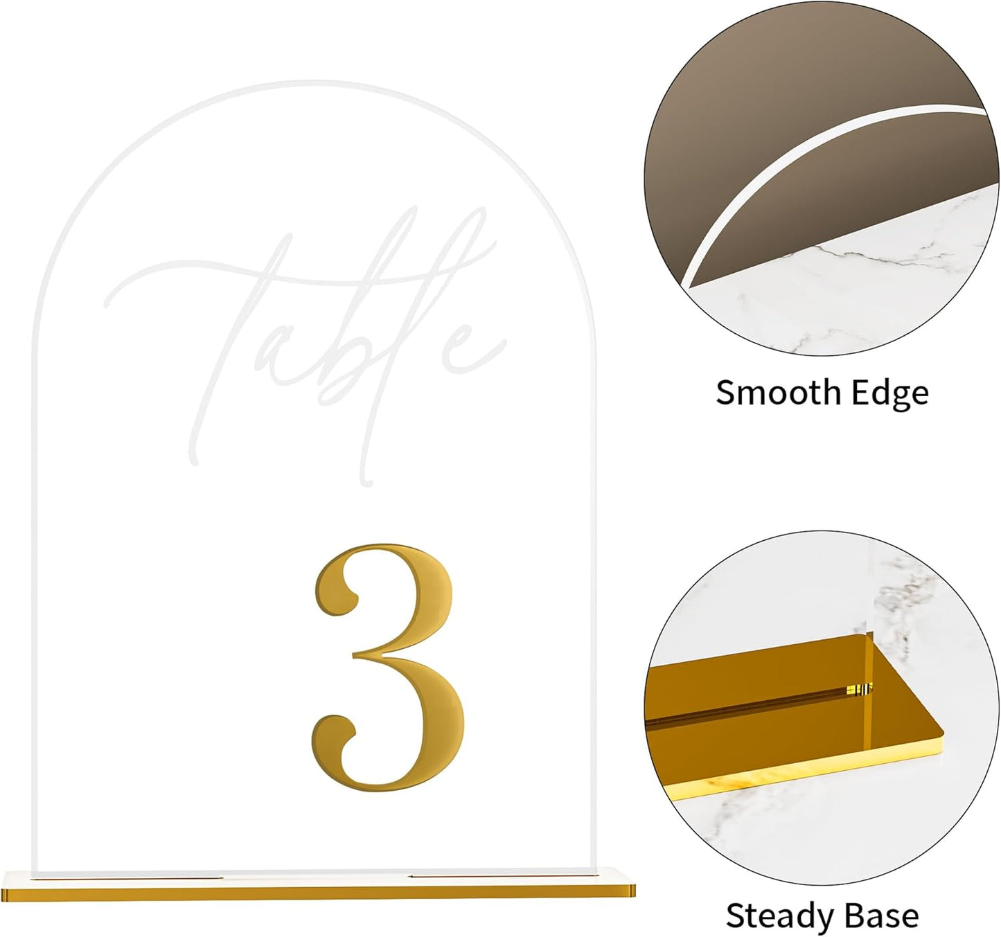 Arch Wedding Table Numbers 1-30 w/Stand, Gold 3D Table Numbers for Reception - 5.5" X 7" Elegant Acrylic Arch Sign with Holder, Perfect for Wedding, Anniversary, Banquet, and Event Decor