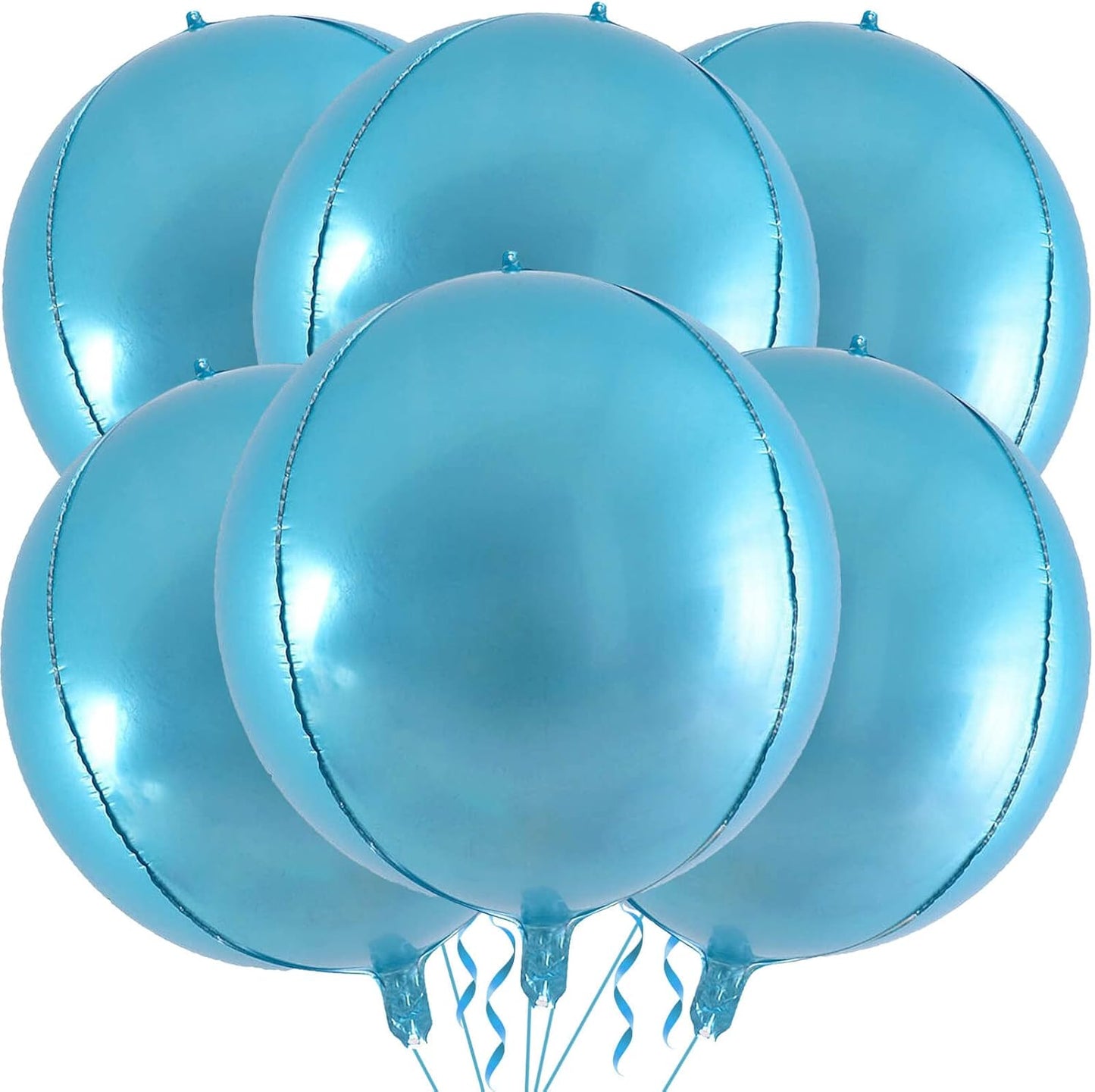 6 Pack Pearl Blue 22 Inch 4D Foil Balloons Big 360 Degree Round Sephere Mylar Balloons Mirror Finish Metallic Balloons for Wedding,Birthday,Bachelorette,Baby Shower Decorations Party Supplies