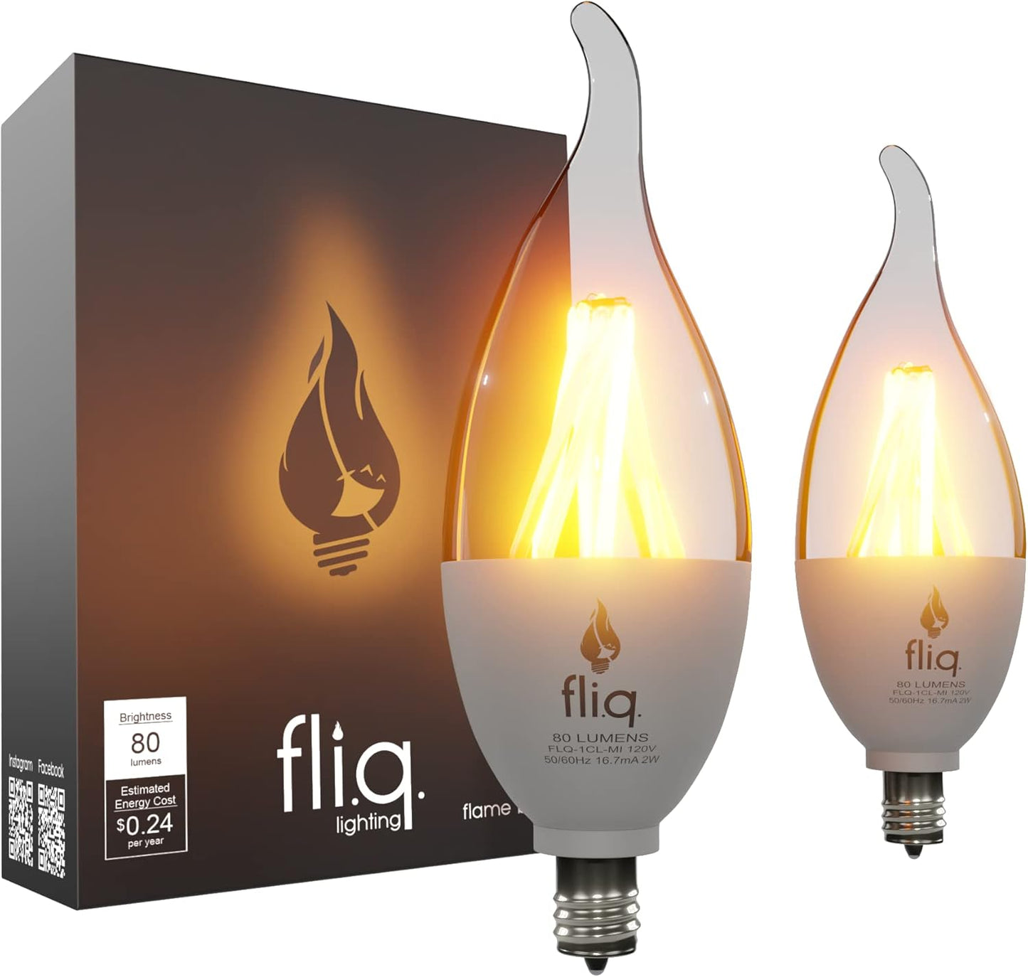 Fliq | LED Flame Light Bulb | 2 Pack | 2W | 4 Modes | Flickering Flame Bulb | 2023 Release | (Mini Clear E12)