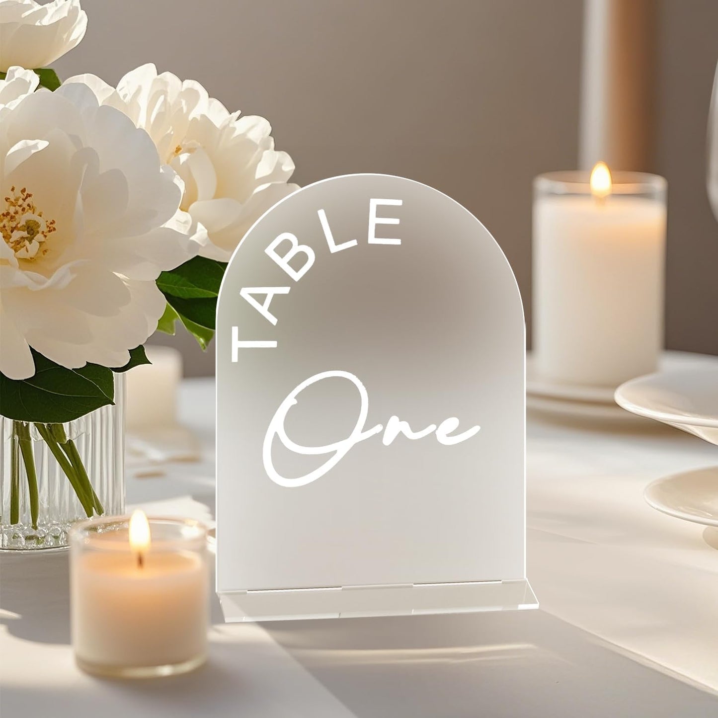 Frosted Arch Wedding Table Numbers 1-15 with Stands, 5x7 Inch Acrylic Arch Sign with Holder for Wedding Reception Table Centerpiece Decoration
