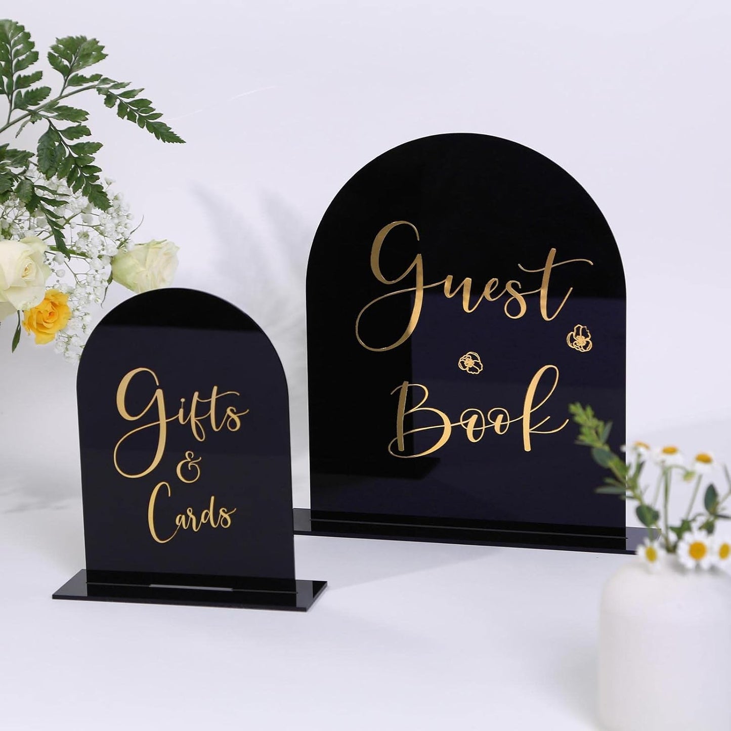 UNIQOOO Black Acrylic Arch Table Sign With Holders, 5x7 inches Wedding Table Numbers, 1/8 Inches Thick, DIY Blank Arched Acrylic Sign for Wedding reception, Centerpiece, Decoration, Event, Set 10