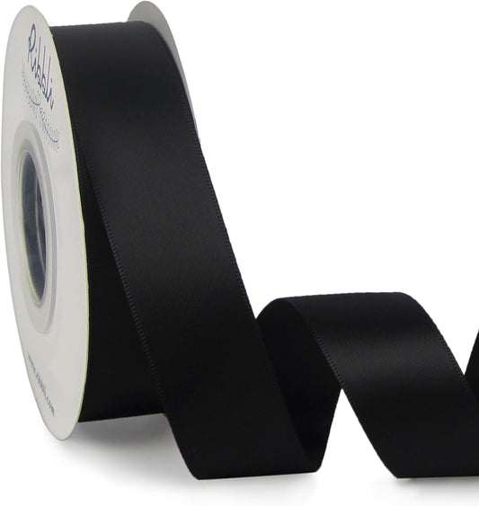 Ribbli Double Faced Black Satin Ribbon,1” x Continuous 25 Yards,Use for Bows Bouquet,Gift Wrapping,Floral Arrangement
