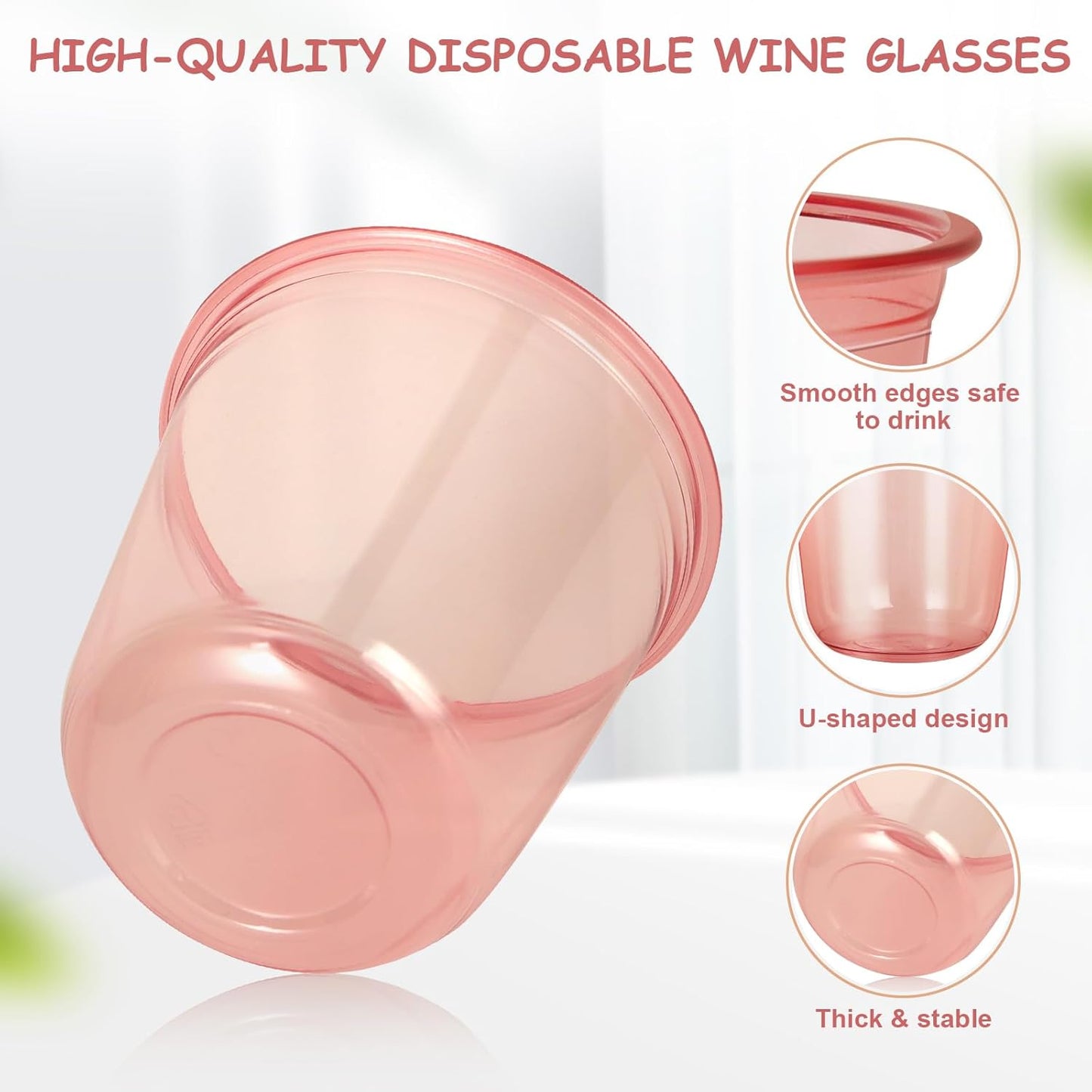 50 Pcs 12oz Crystal Pink Party Cups Disposable Plastic Cocktail Cups Plastic Wine Cups for Meeting Weddings Birthdays Cocktail Christmas Party Supplies (Pink,50 Pcs)