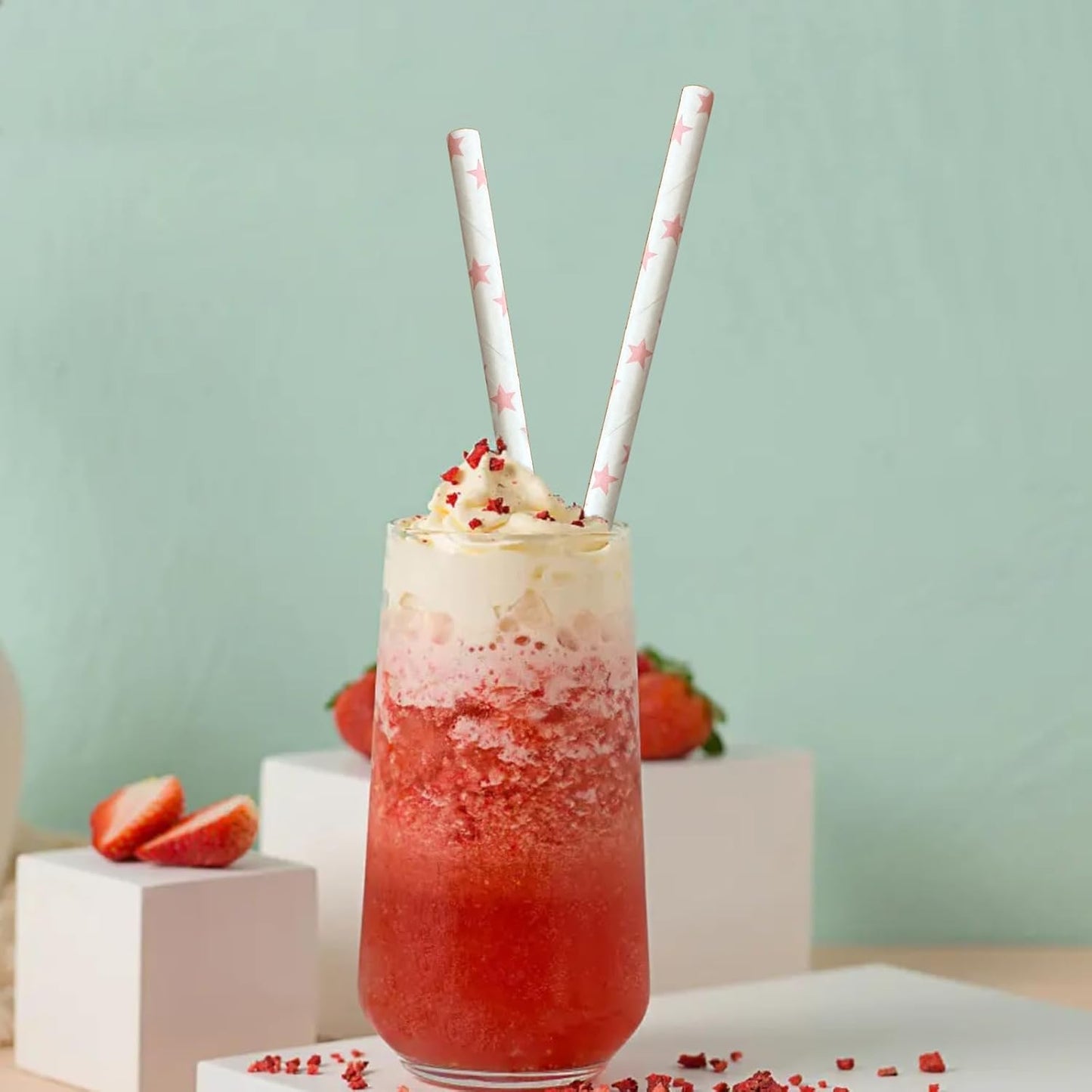 YAOSHENG [100 Pack] Pink & Gold Paper Straws Disposable, 100% Biodegradable Multi-Pattern Party Straws For Birthday, Wedding and Holiday Decoration (Light Powder Series)