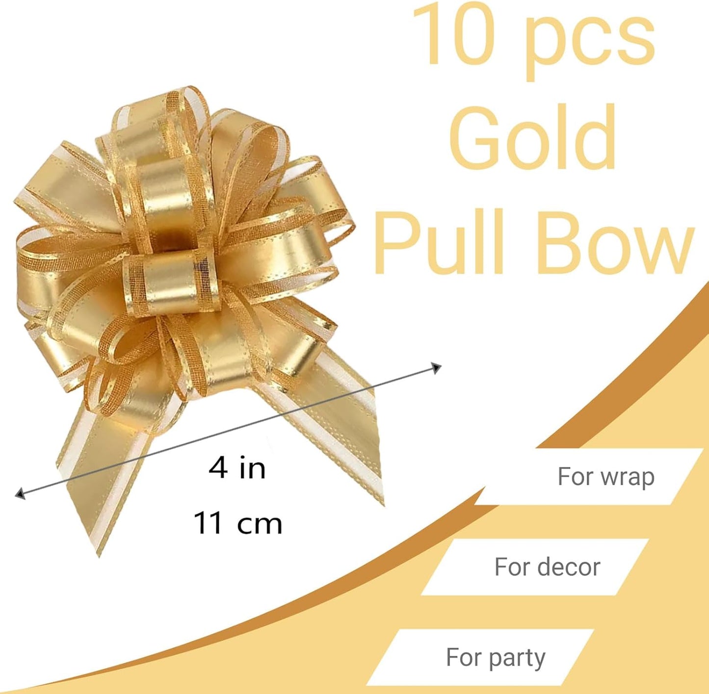 Small Pull Bows, 10 PCS 4 Inch Gold Gift Bows for Wrapping,Basket, Wedding,Birthday Party,Flower Bouquet Decoration