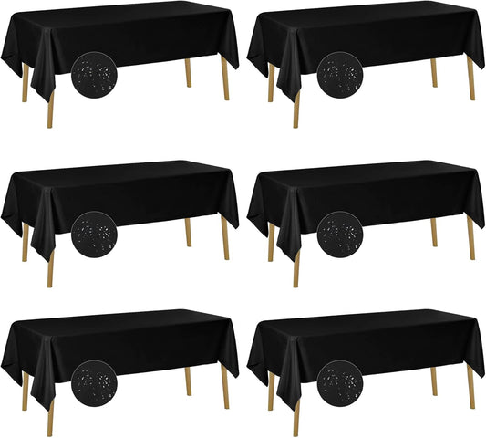 Fokitut 6 Pack Waterproof Rectangle Tablecloth, 60x120 Inch,Stain Resistant and Wrinkle Polyester Table Cloth, Fabric Table Cover for Kitchen Dining, Wedding, Party, Holiday Dinner-Black