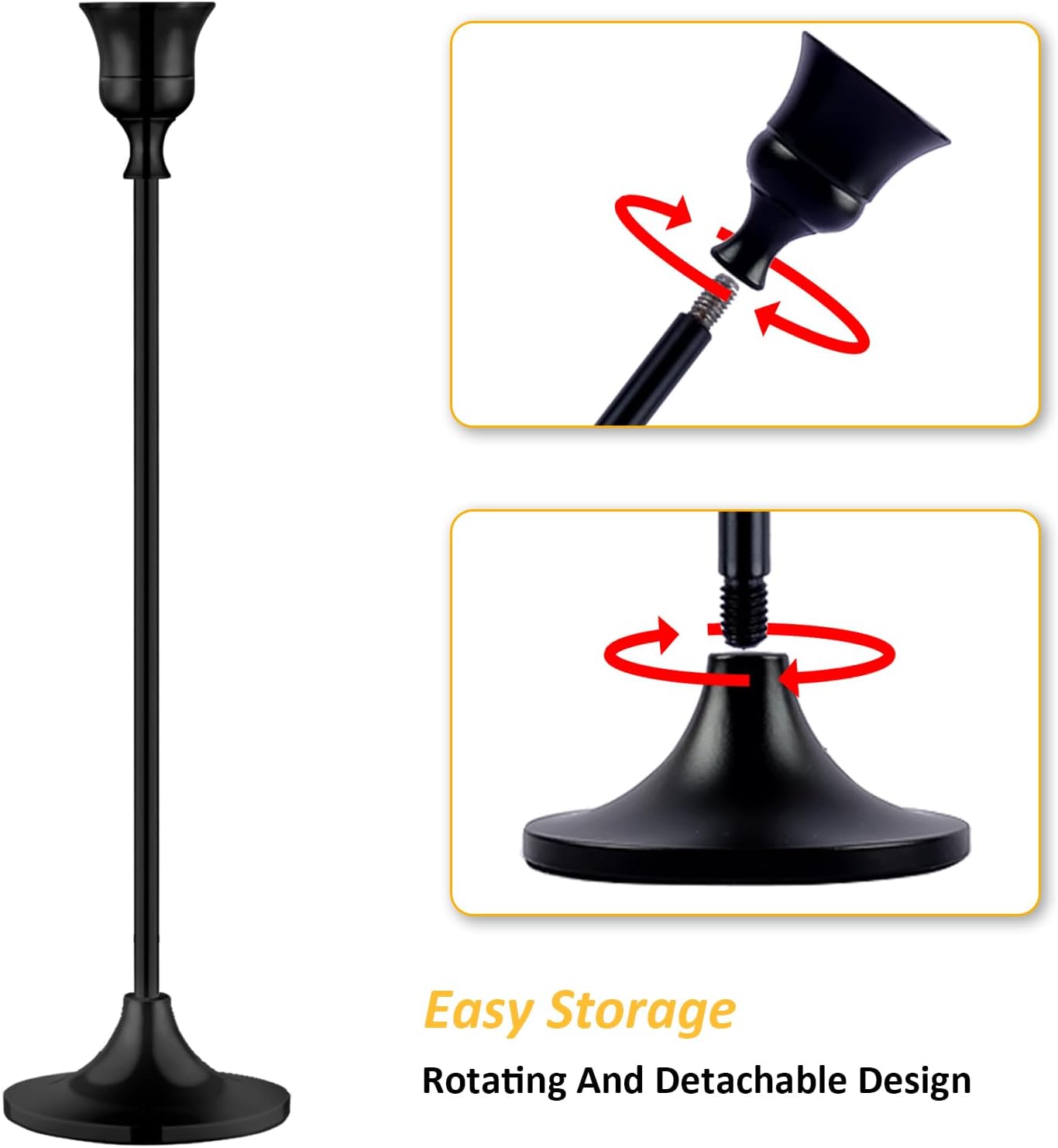 Metal Candle Holders for Candlesticks Taper Candlestick Holders Set Vintage Decorative Centerpiece Candelabra Tall Candle Stands for Halloween Thanksgiving Christmas (Matt Black, 4 Sets (12 pcs))