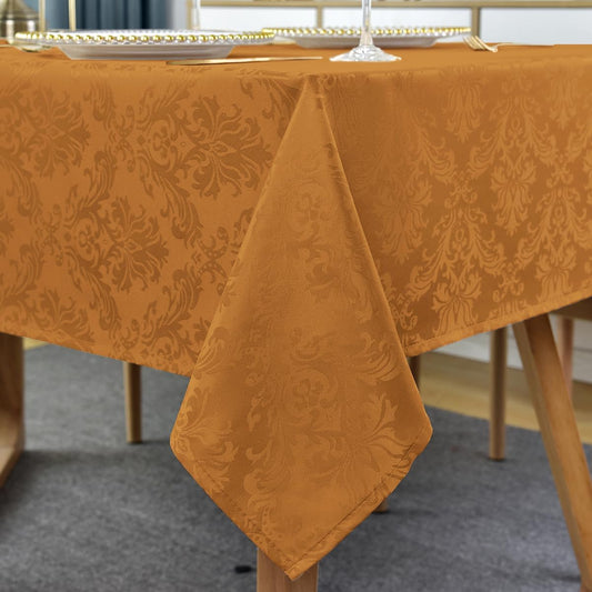 SASTYBALE Fall Tablecloth Rectangle 52 x 70 Inch Waterproof Wrinkle Free Autumn Jacquard Damask Table Cloth, Reusable Fabric Table Cover for Thanksgiving, Harvest, Holiday, Brown/Amber