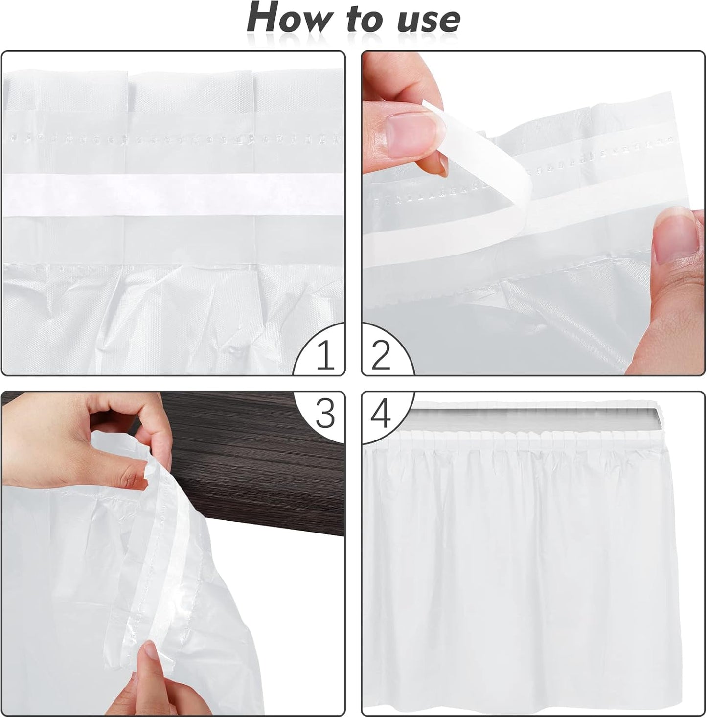 TURSTIN 8 Pieces White Plastic Table Skirts 14 Feet x 29 Inch for Rectangle Tables Fitted Tablecloth Disposable Table Cover for Birthday Party, Events, Banquette Baby Shower