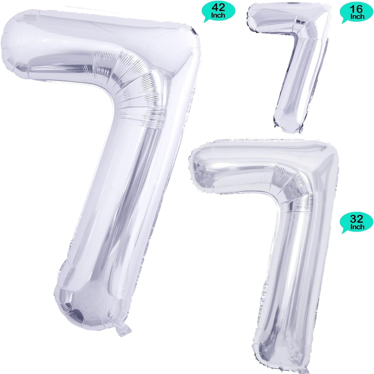 GOER Silver Foil Balloons Number 7,Huge Number Balloons for 7th Birthday Party Supplies Anniversary Decorations(3 pcs,42 inch,32 inc,16inch)