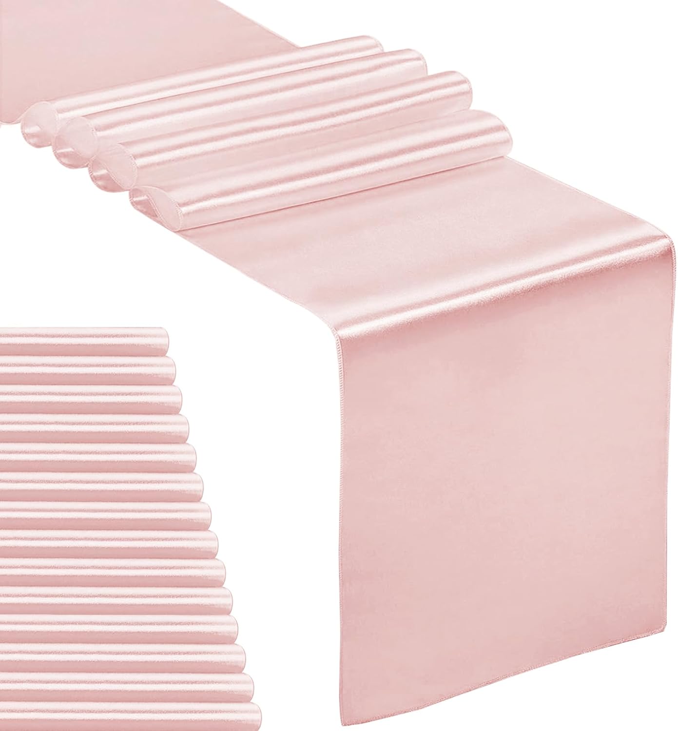 15-Pack Satin Table Runner Rose Gold 12 x 108 inches Long, Table Runners for Wedding, Birthday Parties, Banquets Decorations（15 Pack, 12x108 Inch, Rose Gold）