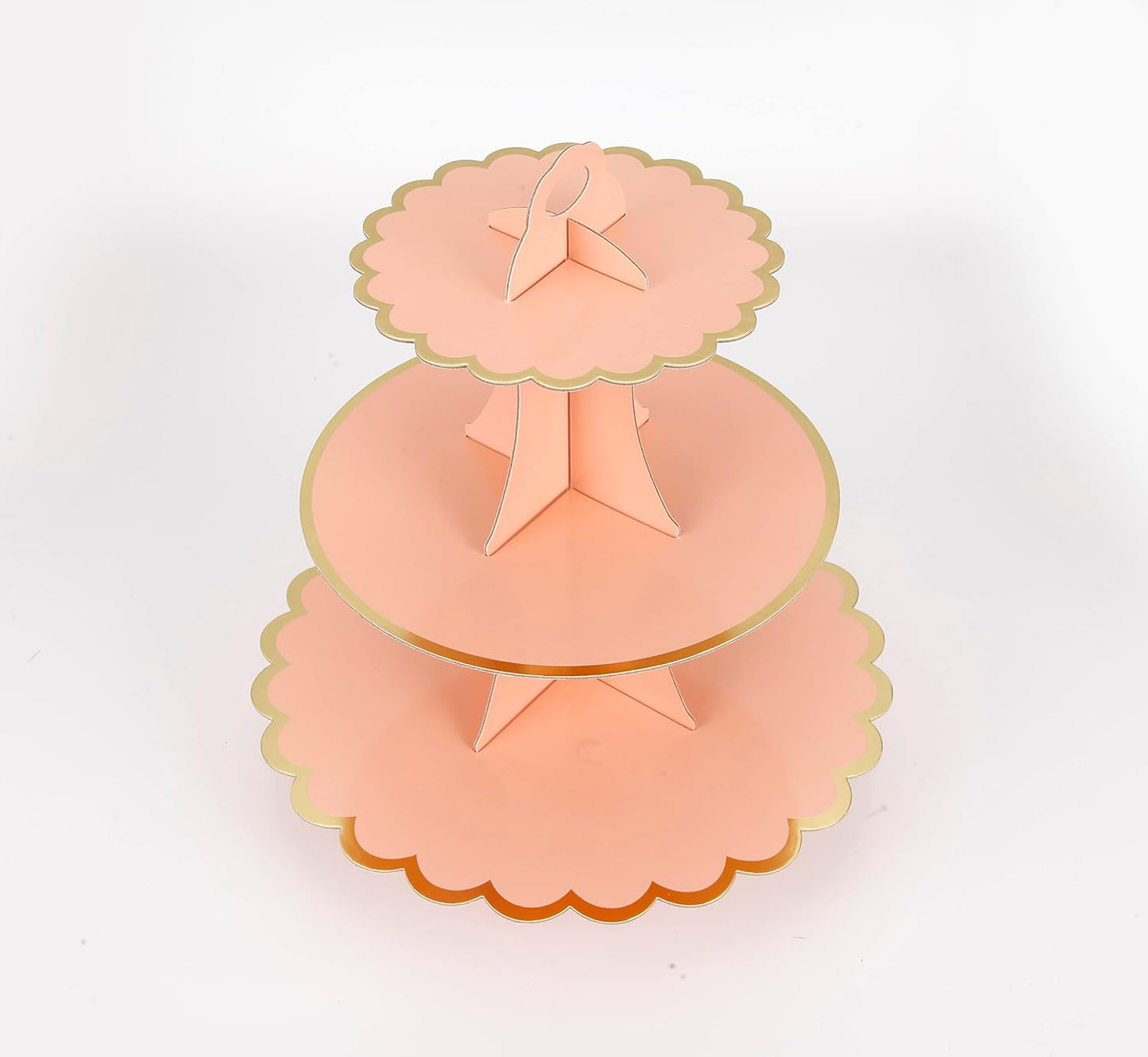 3-Tier Cupcake Stand, Pink Cake Stand Holder, Lace Tiered DIY Cupcake Stand Tower for Dessert Table Displays, Birthday Theme Party Favors Decoration, Floral Tea Party, 12" W x 12.8" H