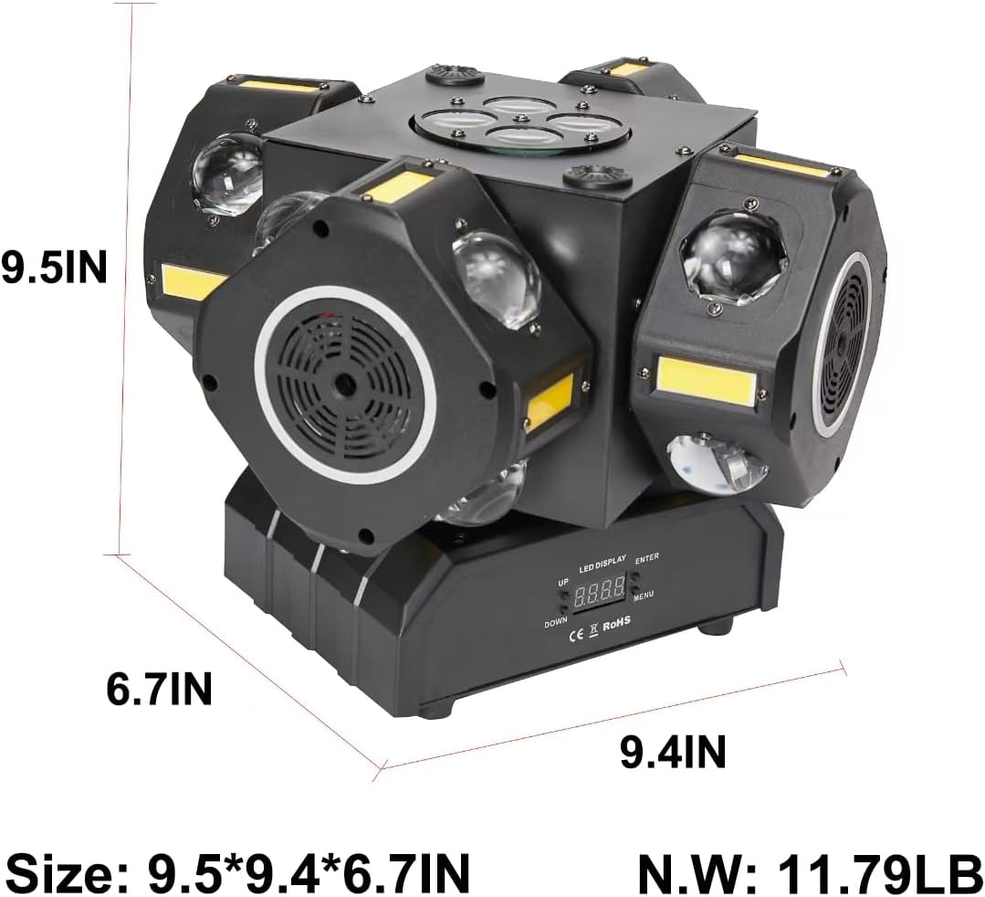 Moving Head DJ Lights 180W LED with 4 Rotating Head,16X10W RGBW 4-in-1 Multiple Effects Changing，21CH DMX-512/Sound Activated for Christmas KTV Wedding