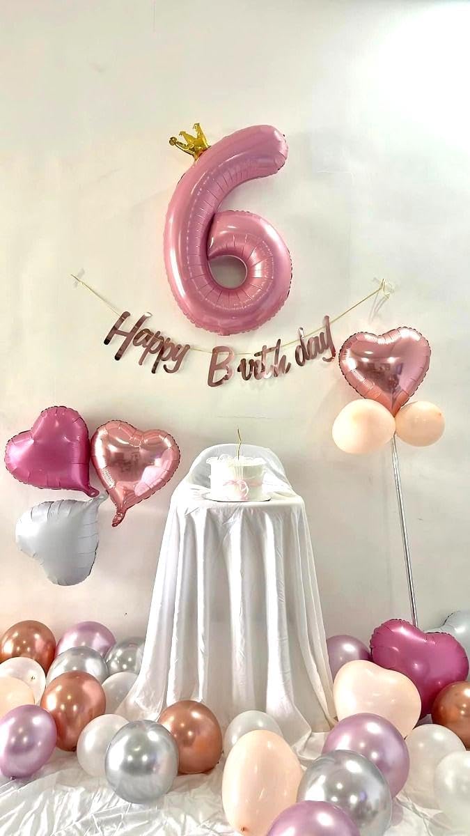 Digital Number 7 Pink Crown Birthday Balloon 40 Inch, Foil Balloons for 7 17 27 70 77 Party Decorations Supplies, Pink Crown Mylar Numbers Balloon for Seven Wedding Anniversary