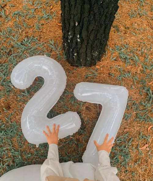 Digital Number 7 White Birthday Balloon 40 Inch, Foil Balloons for 7 17 27 70 77 Party Decorations Supplies, White Mylar Numbers Balloon for Seven Wedding Anniversary