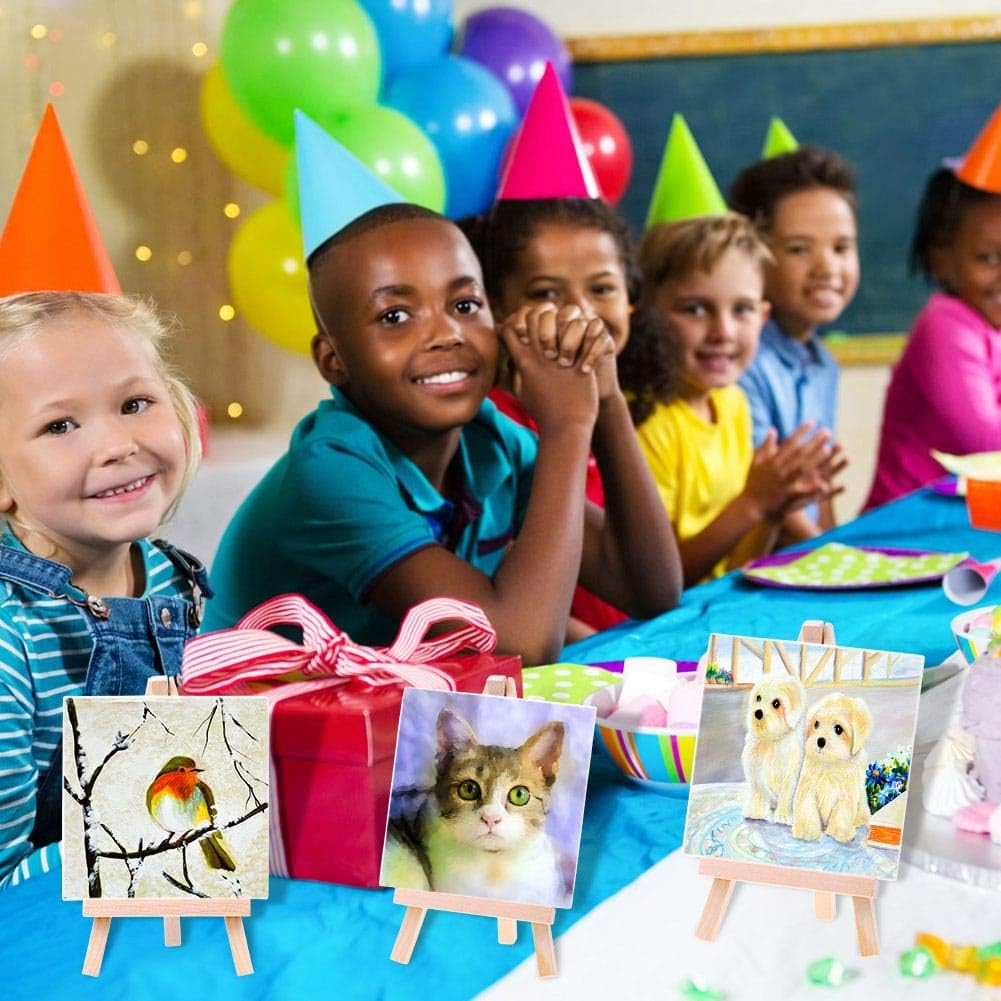 Mini Canvases 18 Pack, Cridoz Small Painting Canvas with Mini Easel 4x4 Inches Art Canvases Painting Kit for Kids Teenagers Acrylic Pouring Oil Water Color