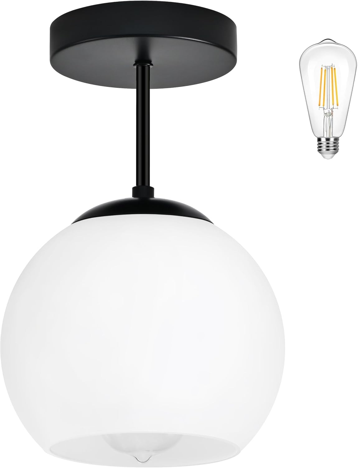 Black Semi Flush Mount Ceiling Light Fixture Milk Glass Light Fixture Mid Century Flush Mount Ceiling Light Black Flush Mount Ceiling Light Schoolhouse Light Fixture for Dining Room(Bulb Incl.)