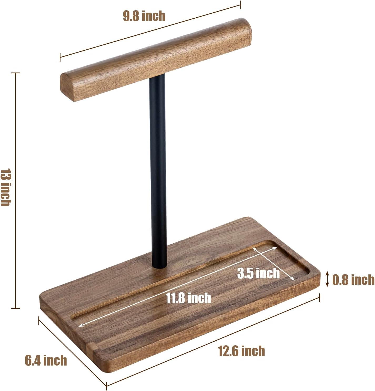 FARM IN Solid Acacia Wood Headphone Stand for Desk Rustic Headset Holder with Storage Base for Gaming and Office Accessories