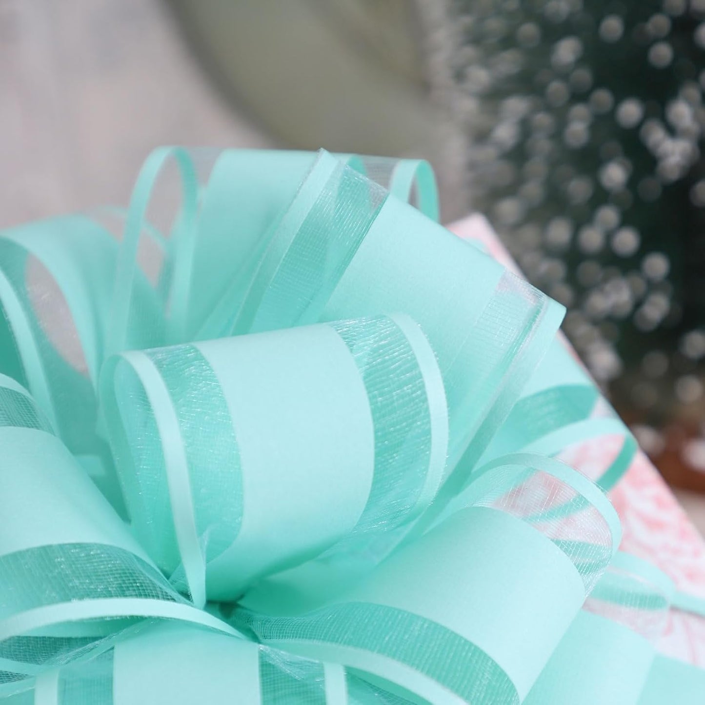 6Pcs 6inch Pull Bow Gift Wrapping,Pull Bow For Gift Basket, Gift Bag Box Wrapping Decor, Valentines Day, Birthday, Anniversary, Wedding, Flower Packaging (Baby Green)