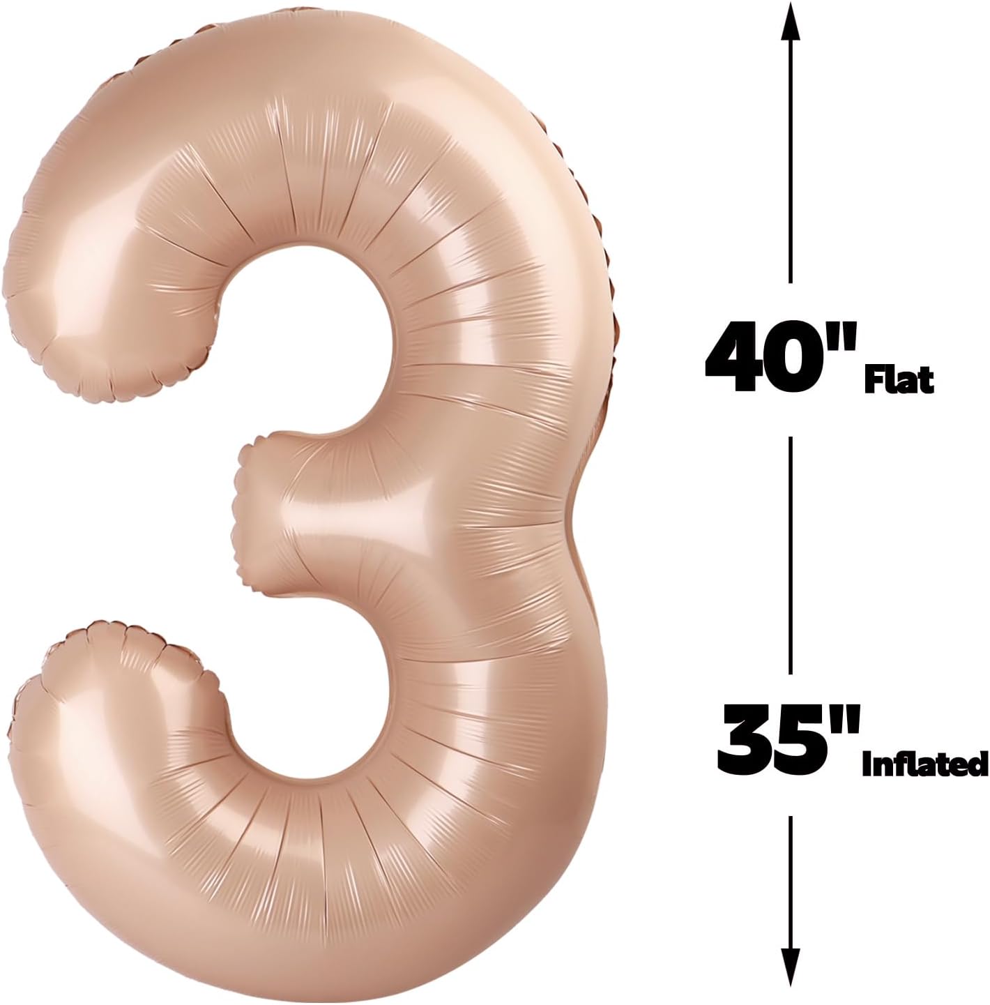 Large 40 Inch Light Brown 3 Number Balloon, 3 13 23 30 33 36 38 Light Brown Birthday Party Decorations, Numbers Three Foil Balloons for Anniversary Party Graduations Celebration Supplies