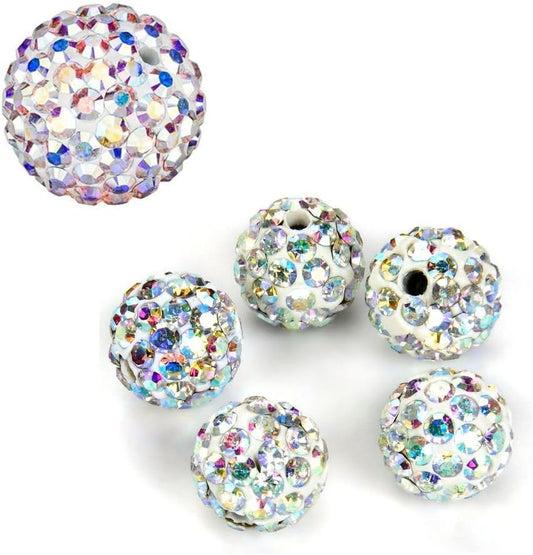 50pcs Adabele Grade A Suncatcher Crystal Rhinestone Pave Loose Beads 8mm Clear AB Polymer Clay Disco Ball Spacers Compatible with Shamballa All Craft Jewelry Making DB8-2