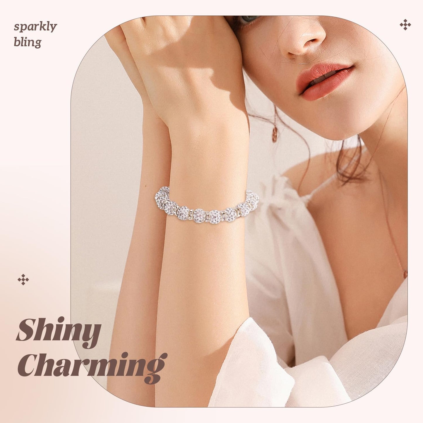 160pcs 10mm Rhinestone Beads for Jewelry Making, White Shiny Round Disco Ball Beads Bulk, Sparkle Crystal Clay Christmas for Bracelet Baseball Necklace Earring Crafting and DIY