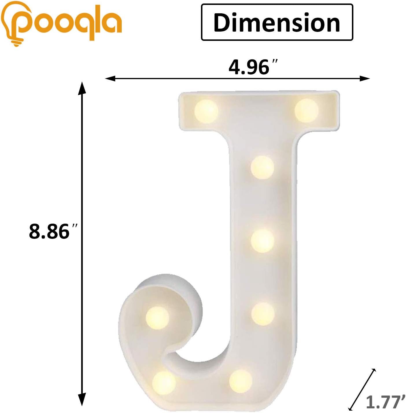 Pooqla LED Marquee Letter Lights, Warm White and Cool White Decorative Lighted Letters, Light Up Alphabet Letters for Boys Girls, Party, Wedding, Bar, Night Light, Birthday Decoration, Letter J