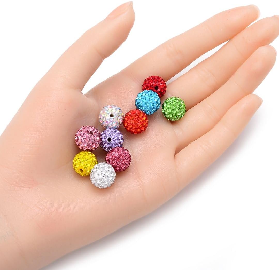 50pcs Adabele Grade A Suncatcher Crystal Rhinestone Pave Loose Beads 12mm Clear AB Polymer Clay Disco Ball Spacers Compatible with Shamballa All Craft Jewelry Making DB12-2