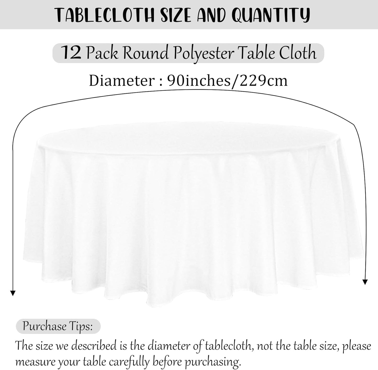 12 Pack White Round Tablecloth 90 Inch Round Table Covers Bulk Washable Polyester Fabric Round Table Clothes for Wedding Party Reception Banquet Buffet Restaurant (White, 90 Inch)