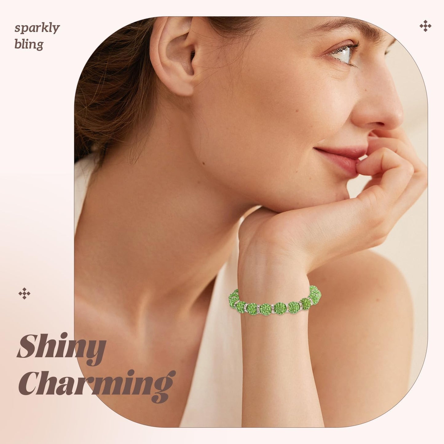 200pcs 10mm Rhinestone Beads for Jewelry Making, Light Green Shiny Round Disco Ball Beads Bulk, Sparkle Crystal Clay Christmas for Bracelet Baseball Necklace Earring Crafting and DIY