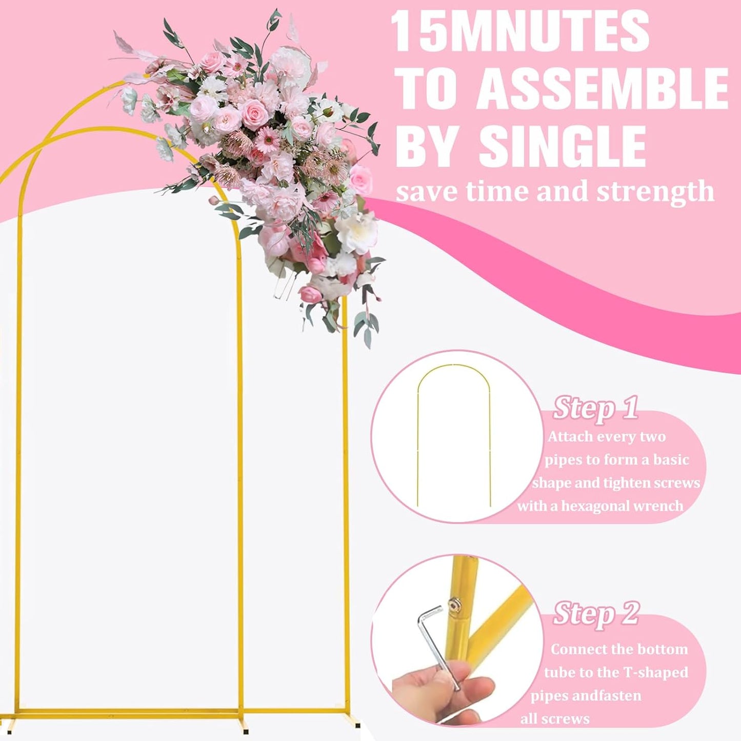 Bazen Wedding Arch Backdrop Stand 7.2FT, 6.6FT Set of 2 Metal Arch Backdrop Stand for Birthday Party Wedding Ceremony Bridal Baby Shower Banquet Party Event Decor