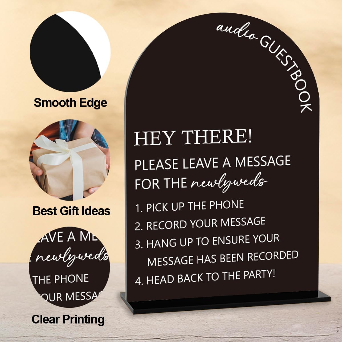 Audio Guest Book Sign, Wedding Engagement Bridal Shower Decor for Ceremony Party Reception Table Desk Decor Acrylic Sign (Black)