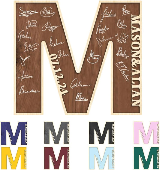 Personalized Wedding Guest Book Sign Custom Letter Name Date Rustic Wedding Guest Book Alternative Unique Guest Book for Wedding Anniversary Decor (Style 1)