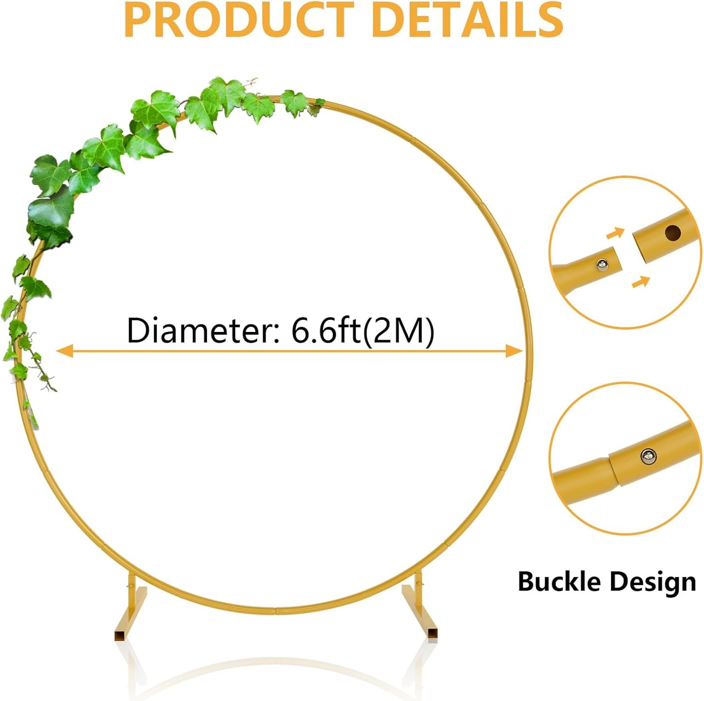 6.6ft Round Backdrop Stand, Stable Balloon Arch Stand, Metal Wedding Arch Backdrop Stand Circle Backdrop Stand Frame for Wedding, Birthday Party, Baby Shower Decoration (Gold)