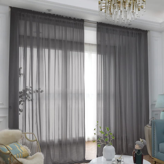 Window Dark Gray Sheer Curtains 120 Inches Long 2 Panels Sheer Curtain Basic Rod Pocket Panel for Bedroom Children Living Room Yard Kitchen (Dark Gray, 52" W x 120" L | 2 pcs)