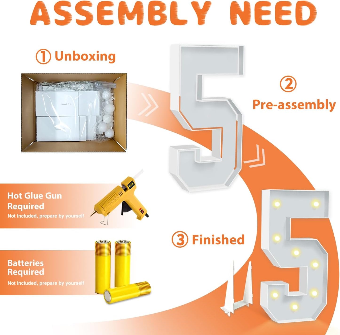 Marquee Light Up Numbers 5, Foam Board Mosaic Balloon Numbers with Light Bulbs, 3FT Marquee Sign for 5th 15th 50th Birthday/Wedding Decorations/Engagement Party Decor/Festival Party