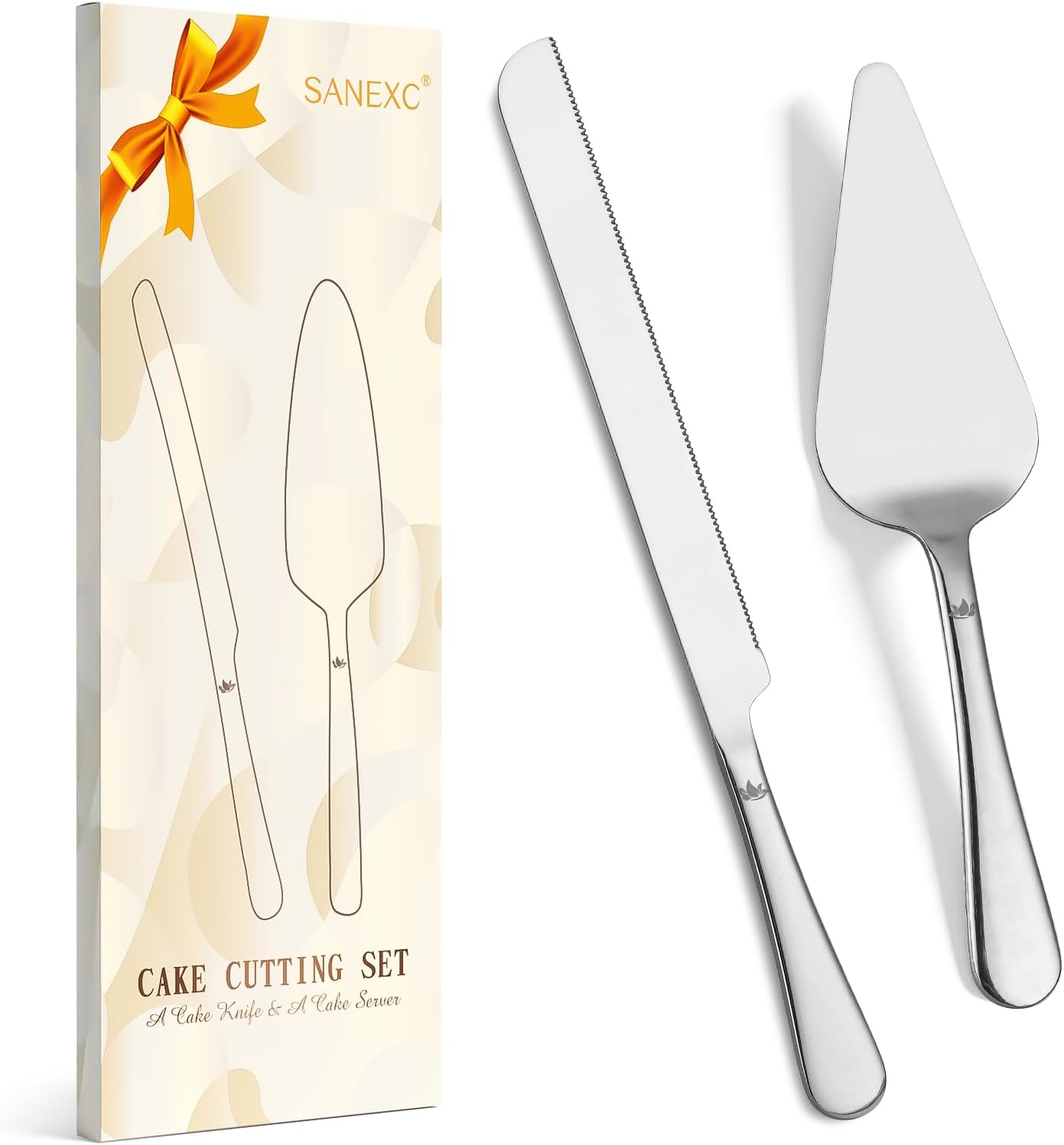 Cake Cutting Set for Wedding - Extended Cake Knife And Server Set Thickened Stainless Steel Cake Cutter and Pie Spatula Great for Birthday Anniversary Christmas Gift Silver 2 Pcs