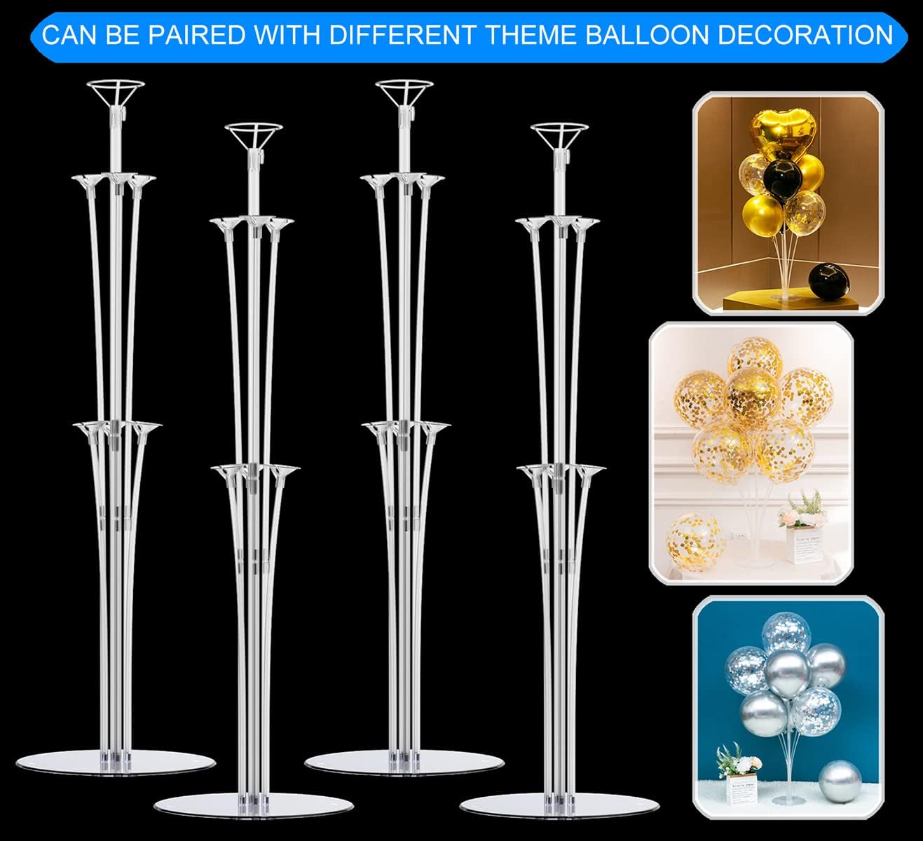 LANGXUN 4 Pack 28" Height Table Balloon Stand Kit for Birthday Party Wedding Decorations, Balloons Arch Kit for Graduation Party and Christmas Balloon Decorations