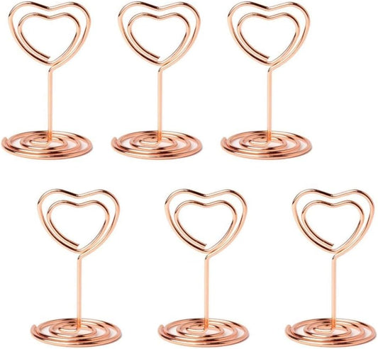 20pcs Mini Place Card Holders, Wire Table Picture Photo Holders with Heart Shaped Menu Memo Clips for Wedding Favors (Rose Gold)
