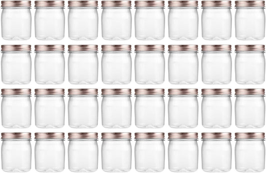 novelinks 8 oz Clear Plastic Jars with Screw-On Lids - BPA-Free Refillable Storage Containers for Slime, Spices, Crafts, Kitchen & Home Organization (32 Pack,Rose Gold)