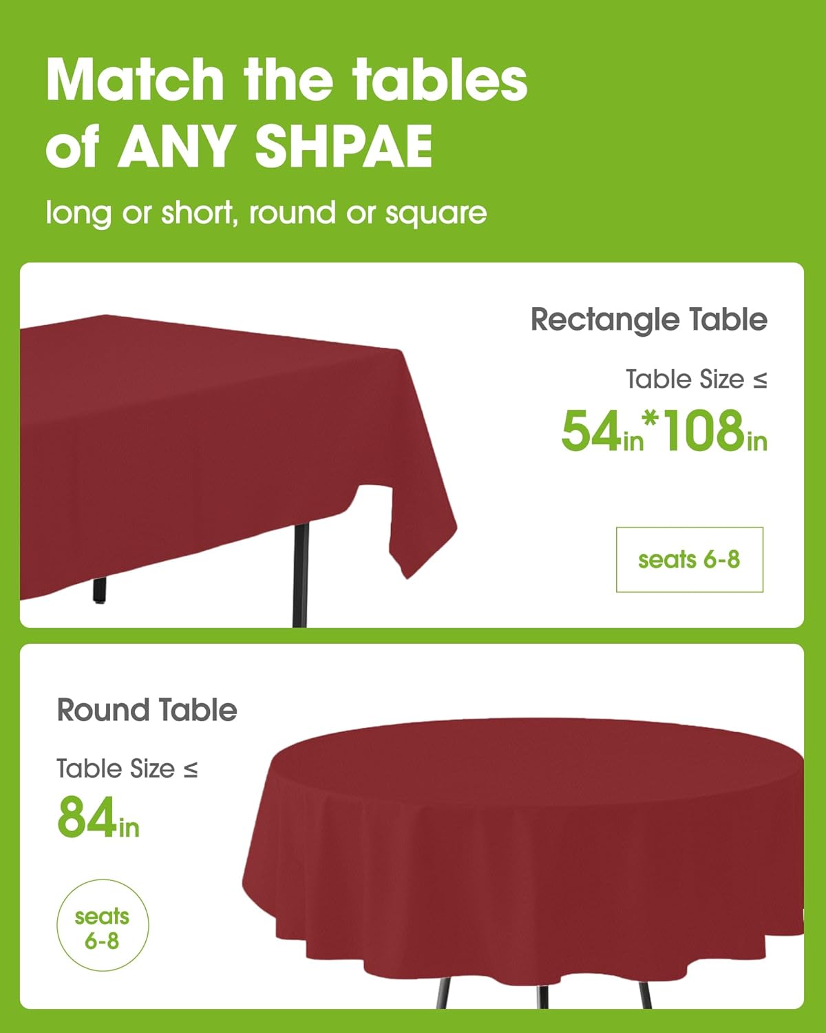 Pureegg Plastic Table Cloth Disposable 10 Pack, 54 x 108 Inch Table Cloths, Party, Thanksgiving Decorations, Harvest, Fall Tablecloths, Rectangle, Maroon Plastic Cover, Leakproof & Sturdy, Burgundy