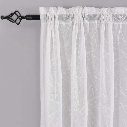 White Sheer Curtains 45 Inch Length, Modern Geometric Embroidery Sheer Rod Pocket Voile Drapes for Living room, Bedroom, Window Treatments Semi Curtain Panels for Villa, Set of 2, 52"x 45".