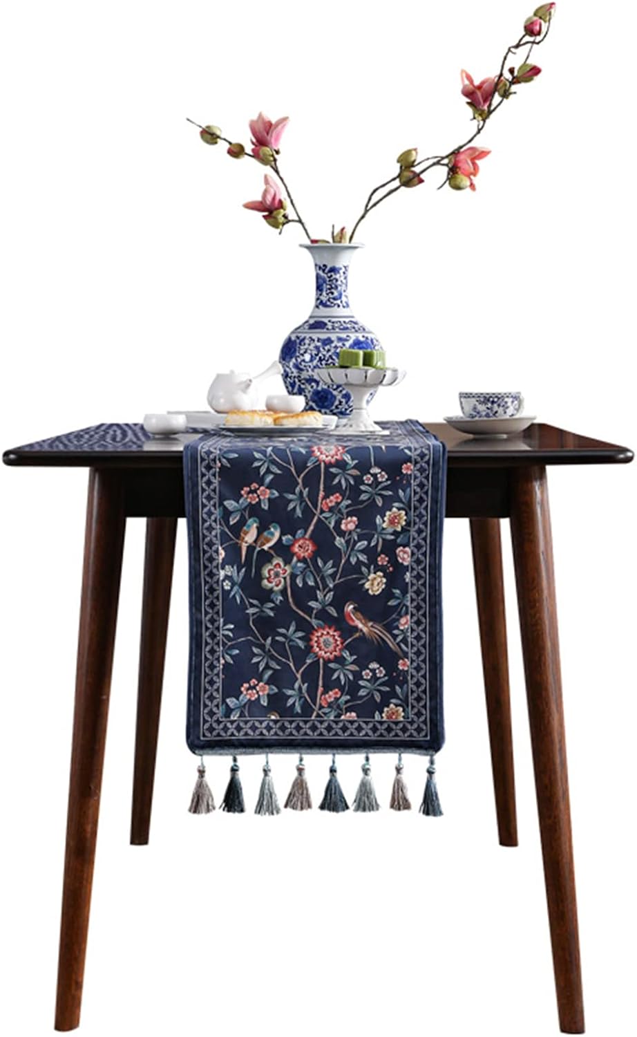 patdrea Vintage Chinoiserie Floral Table Runner Farmhouse for Home Kitchen Dining Decor Parties Family Dinners 12"*63"