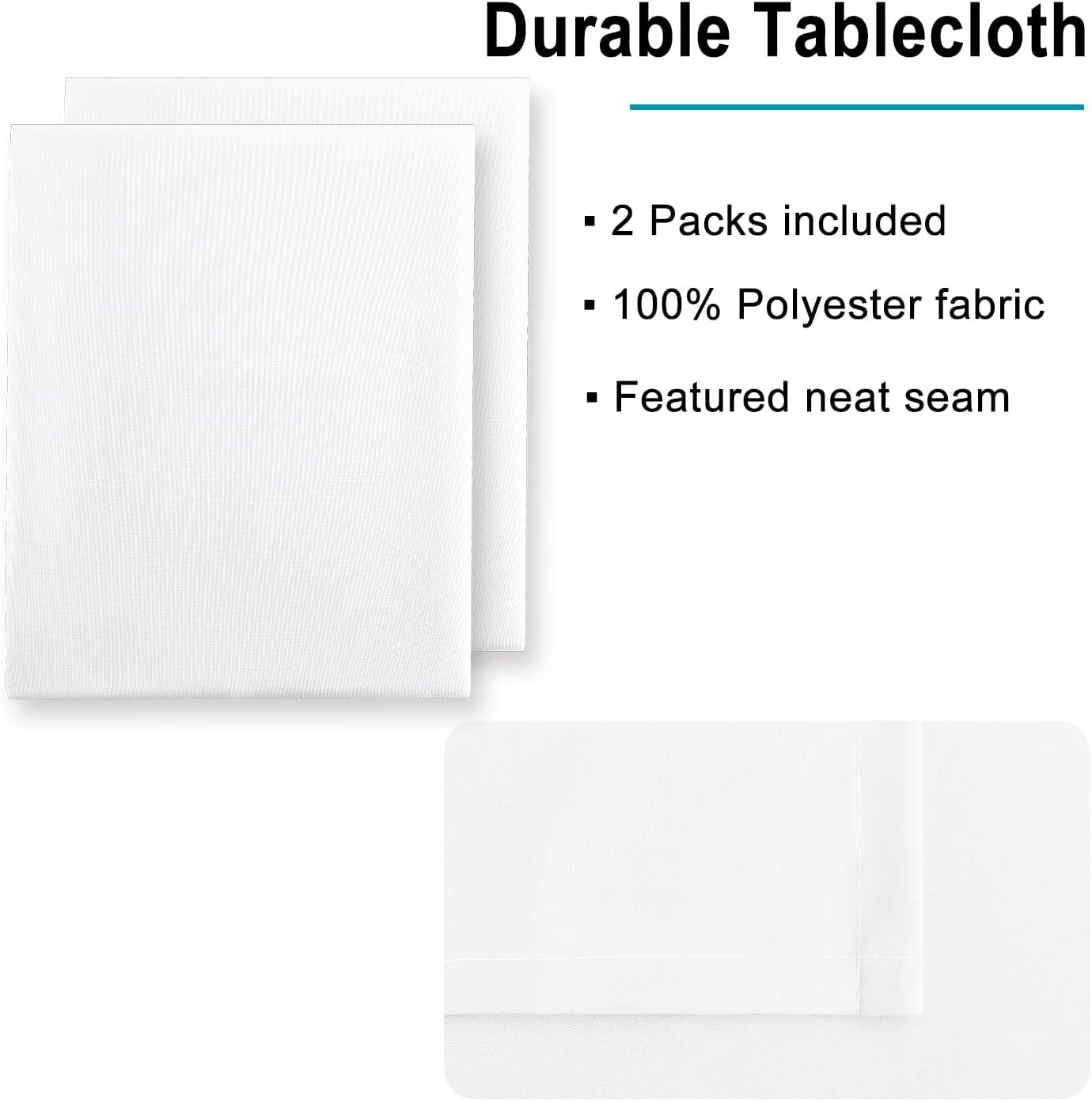 Hiasan 2 Pieces White Rectangle Tablecloth - Waterproof and Spillproof Restaurant Washable Polyester Table Cloth for Dining Room, 60 x 84 Inch